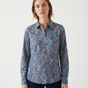 Talbots Blue Paisley Button Up Shirt Long Sleeve Tailored Classic Chic Size 12